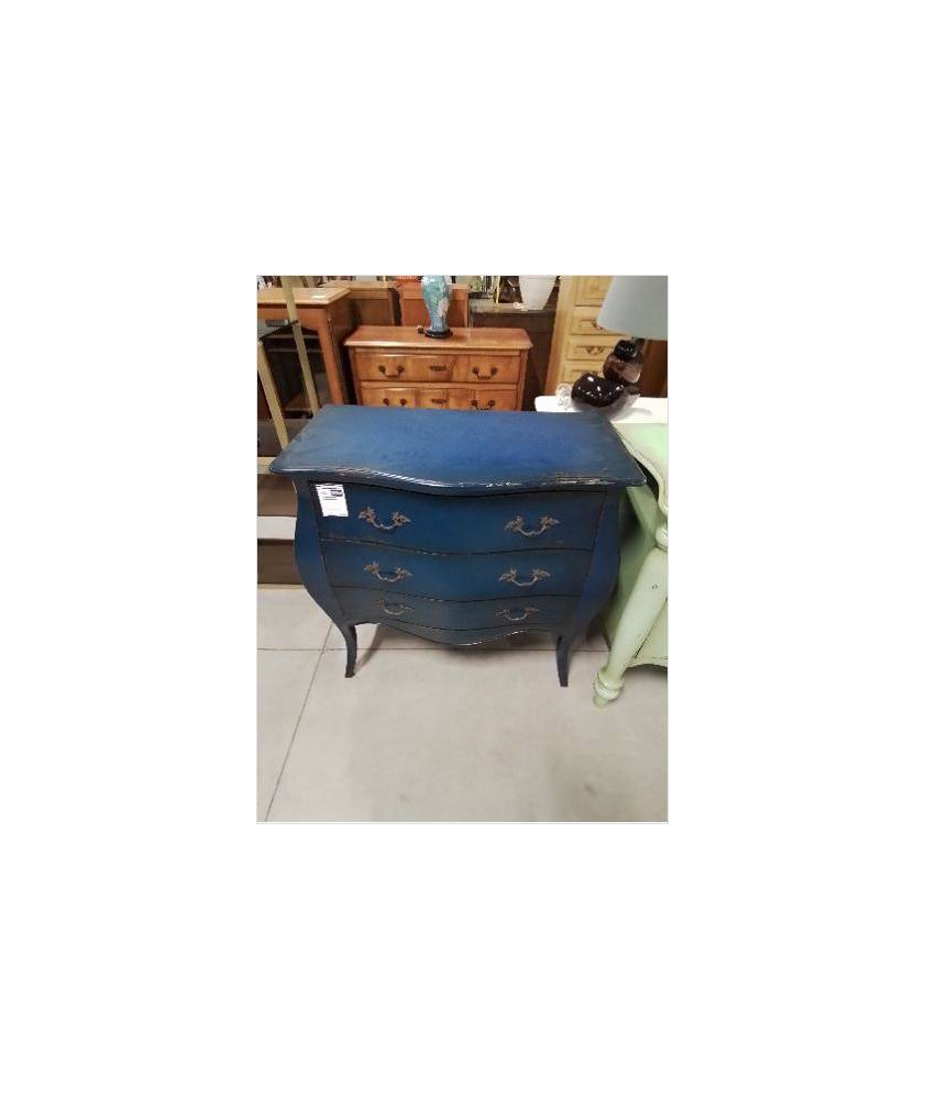 COMMODE GALBEE STYLE REGENCE ACAJOU LAQUE  BLEU  3 TIROIRS PLATEAU MDF B 002